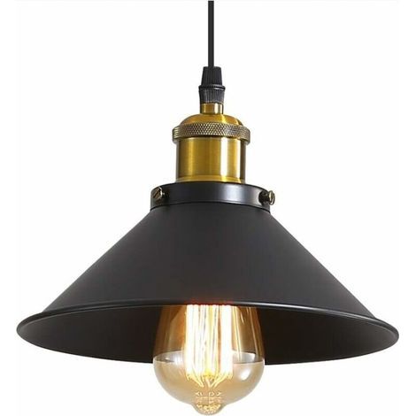 Industrielle Pendelleuchte, schwarze Deckenleuchte, Ø 22 cm für E27-Leuchtmittel, Vintage-Deckenleuchte mit Sockel und Lampenschirm