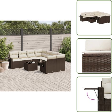 9-tlg. Garten-Sofagarnitur mit Kissen Braun Poly Rattan - Garten Sofagarnitur - Garten Sofagarnituren - Outdoor Sofagarnitur - Sofagarnitur Terrasse
