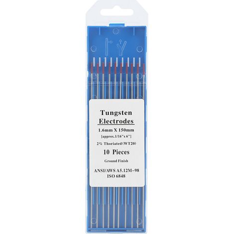 Électrode TIG WT20 Thorium 2% pour poste à souder, baguette pro tungstène 1,6 mm x 150 mm, lot de soudage argon, tige réfractaire qualité industrielle. (1/5)