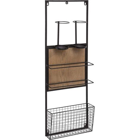 Mensola da Parete porta Bottiglie in Legno e Metallo 29x9,5x90cm (1/4)