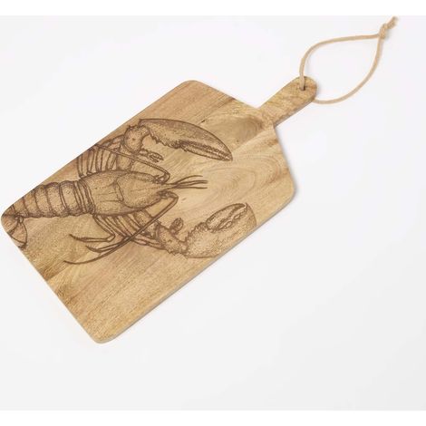 HOMESCAPES Etched Lobster Mango Wood Chopping Board, 50 x 25cm