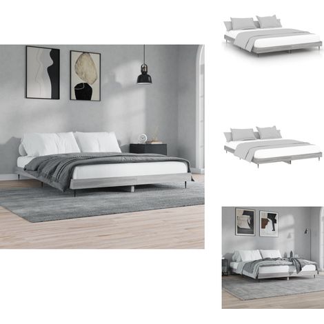 Cadre de lit sans matelas sonoma gris 160x200cm bois ingénierie - Cadre De Lit - Lit Double - Lit En Bois - Lit Moderne - Sommier Tapissier (1/5)