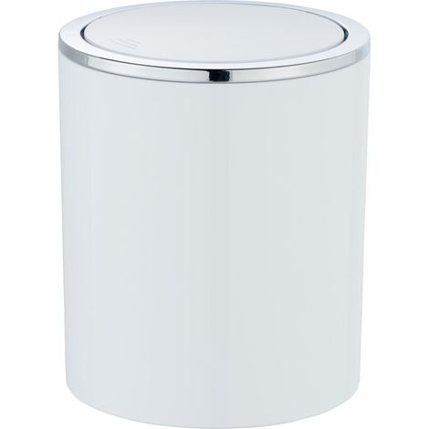 Poubelle de salle de bain 2L – Couvercle oscillant – Plastique haut de gamme avec finition chrome – Ø 14 cm x H 16,8 cm – Blanc pur (1/4)