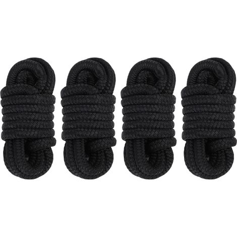 4 cordes amarrage double tressée nylon 1/2 pouce x 15ft – Qualité marine haute résistance amarrage noir, marine (1/5)