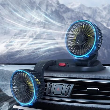 Ventilateur Voiture - Double Tête Rotative 360° - Alimentation USB/12 V - Pour SUV Et Véhicules - 2 Vitesses - 1 Pièce (1/4)
