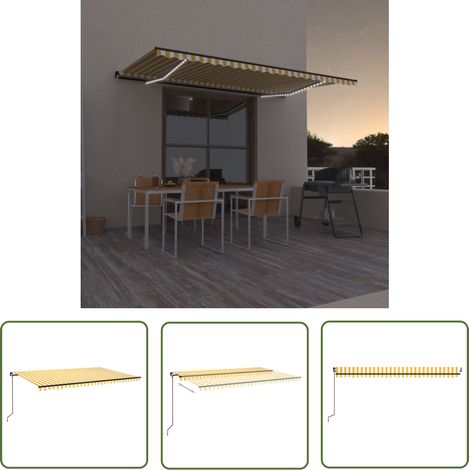The Living Store Markise Manuell Einziehbar mit LED 500x300 cm Gelb & Weiß - Markise - Sonnensegel - Gartensonnenblende - Außenschatten - Terrassenüberdachung (1/5)