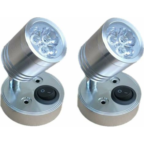 2-teilige 12V LED-Spot-Wandleselampe, Nachttischlampe, verstellbarer Schalter, flexible zylindrische Innenbeleuchtung für Wohnmobile, Boote und Campervans (Silber)