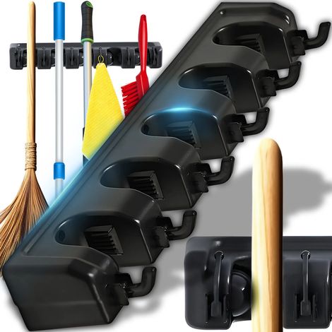 Besenhalter, Wandhalterung, Besen-/Mopphalter mit 6 Haken, Werkzeugablage, Wandhalterung, geeignet für Wohnungen, Garagen, Küchen, Badezimmer, Gärten usw., kann neu gestaltet werden.