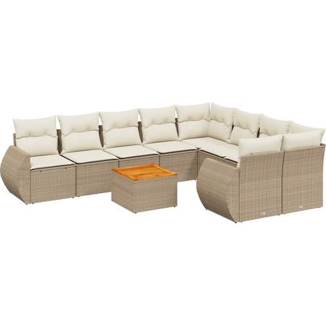 Set Divano da Giardino 10 pz con Cuscini Beige in Polyrattan vidaXL (1/5)