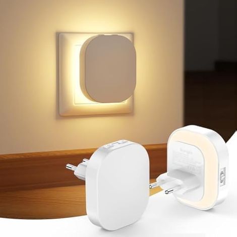 Veilleuse Prise Electrique avec Détecteur de Mouvement et Capteur Crépusculaire, Luminosité Réglable, AUTO/ON/OFF, 2700K Veilleuse Enfant/Adulte pour Chambres, Cuisines, Salons, Lot de 2 (1/5)