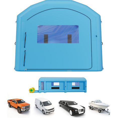 Cabine de Peinture Gonflable 12x5x4 m Souffleurs de 950W+1100W Bleu, Tente de Pulvérisation Portable avec Filtre en Coton et Espace Vestiaire, Toit Arqué, pour Voiture, Pickup Lourd et Fourgon (1/5)