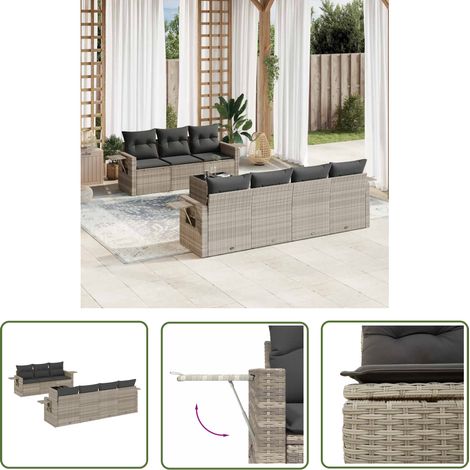 vidaXL Salon de jardin 8 pcs avec coussins gris clair résine tressée (1/5)
