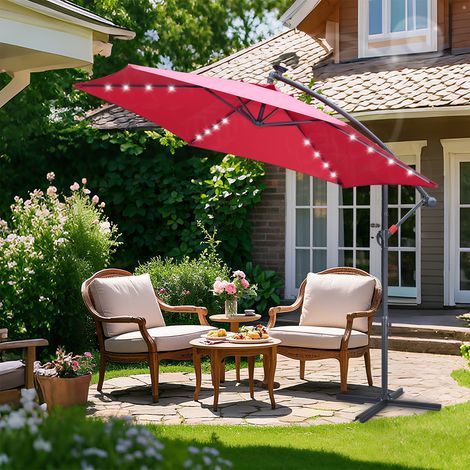 Jiubiaz Sonnenschirm 3m Rot mit LED – Leuchtender Gartenschirm für Grillabende & Terrasse