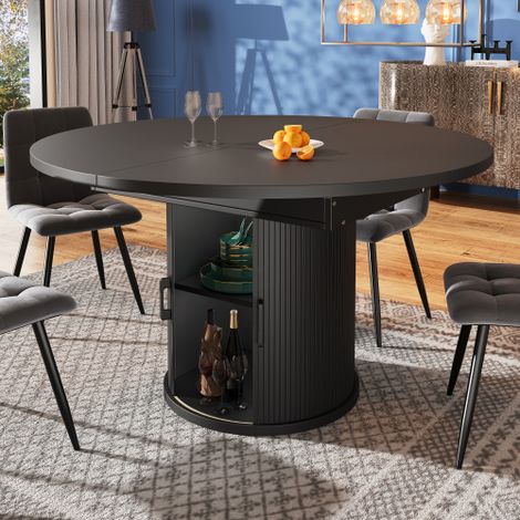 Table à manger extensible en ovale avec plateau extensible et rangement accru, noir (1/5)