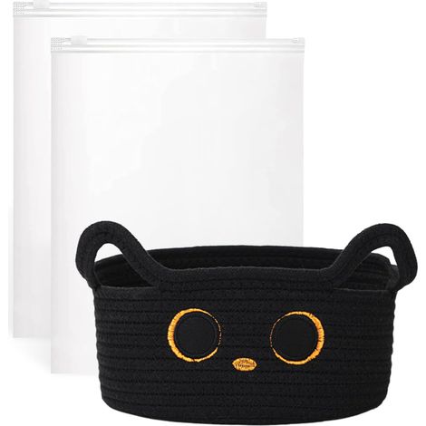 Panier de Rangement en Corde de Coton Panier en Corde en Coton Tissé Paniers à Jouets pour Serviettes, Collations, Couvertures, Vêtements, Jouets avec Sac de Rangement, Noir (1/5)