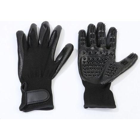 Gants pour animaux de compagnie Gants de bain et de massage pour chats et chiens multifonctionnels Gants de cheval, noirs, une paire (1/5)