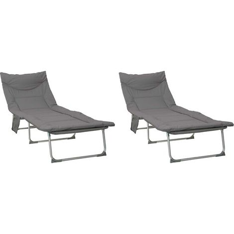 Transat pliant avec coussin, ensemble 2 pièces, gris anthracite (1/5)