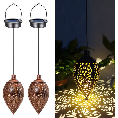 2 Pcs Lanterne Solaire Extérieur Jardin,Lampe Solaire Suspendu Decorative, Eclairage Solaire Exterieur,Lampe de Jardin En Métal Décorative étanche,pour Terrasse, Patio,pelouse,Éclairage pour Chemins [ (1/5)