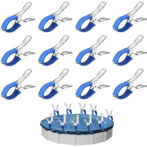 12 Pièces Métalliques pour Pince Serre Joint, Pince Bache Piscine de Fixation avec Feuille de Protection, Pinces pour Piscines Hors Sol, Pinces à Forte Tension pour Bâche de Couverture (1/5)