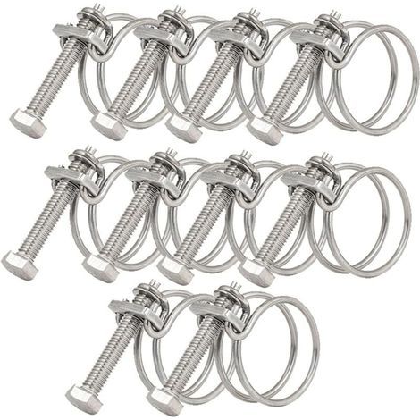 Confezione da 10 fascette stringitubo a doppio filo, 32-36 mm, in acciaio inox 201, fissaggio universale per tubi idraulici. (1/4)