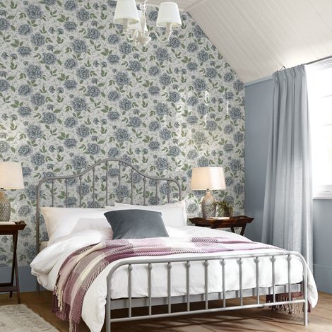 Papier peint intissé Laura Ashley Pickworth Posy Pale Seaspray 1005 x 52cm Bleu (1/4)