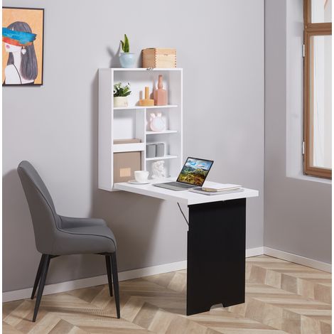 Bureau mural pliant avec tableau, 5 compartiments, 60 x 94,5 x 147 cm OKMYHOME (1/5)