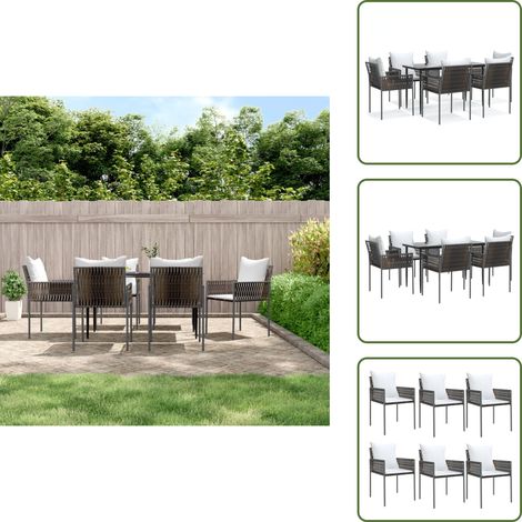 Sillas de jardín - vidaXL Juego comedor jardín 7 piezas y cojines ratán sintético y acero - Mesa de jardín