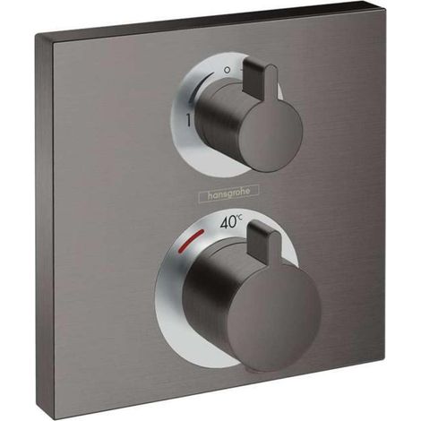 Ecostat Square Set de finition pour mitigeur thermostatique encastré avec robinet d'arrêt et inverseur, noir chromé brossé, 15714340 (1/3)