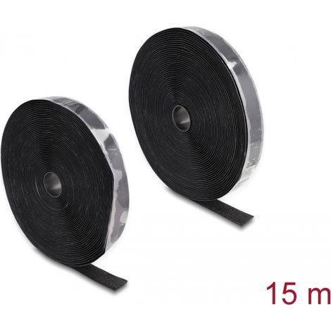 Delock Cinta de gancho y bucle de alta resistencia autoadhesiva LA 15 m x AN 25 mm negra