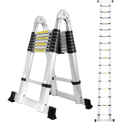 Swanew – Échelle télescopique aluminium 2,5m – Charge maximale 150kg – 8 échelons – Conception télescopique sécurisée – Normes EN131 certifiées (1/5)