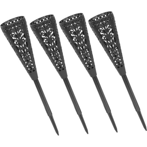 Lot de 4 Vases Funéraires en Plastique Noir à Piquet, Forme Conique, Drainage Ajouré, Résistants aux Intempéries pour Cimetière (1/5)