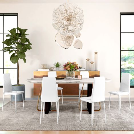 Set de 6 Sillas de Comedor Tapizadas de Cuero Sintético con Respaldo Alto y Patas de Acero 41x50x97 cm Blanco (1/5)