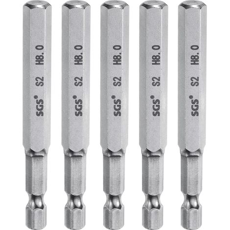 5pcs Foret à Tête Hexagonale 8mm (H8) Métrique 1/4" Tige Hexagonale 75mm (3") Long Embouts de Tournevis Magnétique Acier S2 Forets Hexagonaux à Pointe Plate pour Vis (1/5)