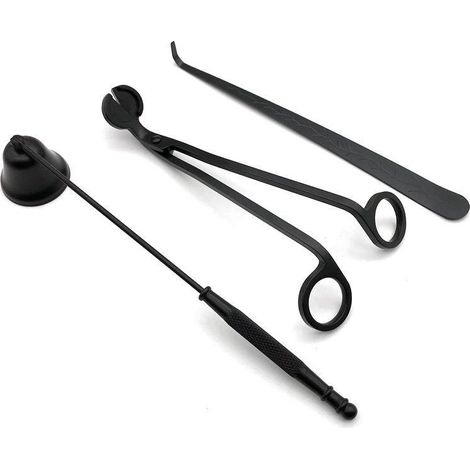 Ensemble d'accessoires pour bougies trois en un : coupe-mèches, éteignoir, pot à mèches, accessoire pour les amoureux des bougies (noir) (1/5)
