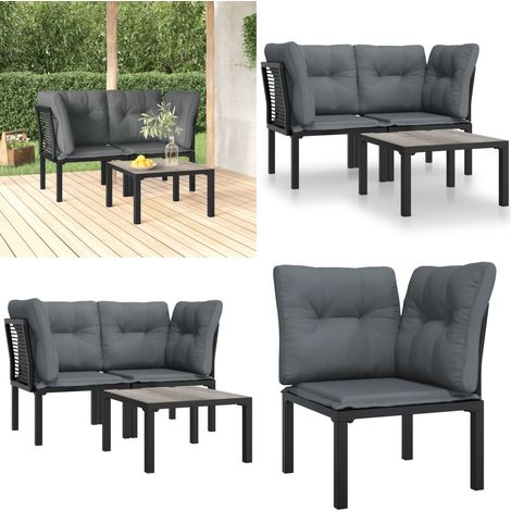 Set Salotto da Giardino 3 pz Nero e Grigio in Polyrattan - Poltrona da giardino - Tavolino da salotto