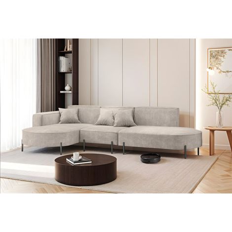 Ecksofa Designersofa VALENCIA in Stoff Noel Hellgrau Ottomane Links (1/2)