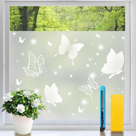 Fenetre Anti Regard sans Colle 44.5x200cm Film Occultant Fenêtre Motif Papillons Givrés Anti-UV Lumineux et Décoratif pour Salle de Bain, Chambre, Bureau, Vitrine (1/5)