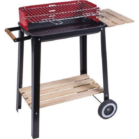 TRADE SHOP - Bbq Barbecue Rettangolare 51x32x69cm Con Struttura Acciaio Ripiani Legno 2600053 - (1/2)