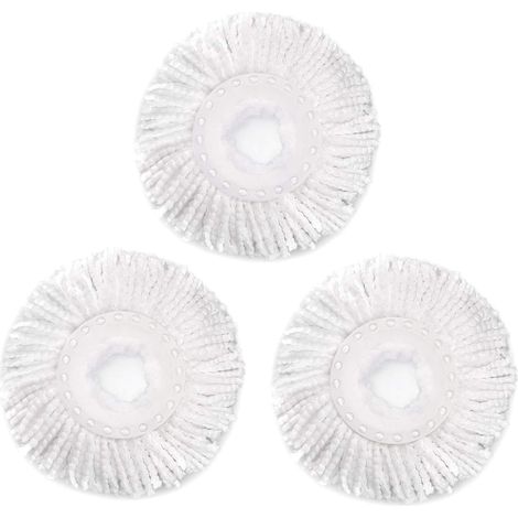 Lot de 3 têtes de rechange pour balai rotatif Hurrica, Mopnad, Cassabel et autres systèmes de balai rotatif 360°, recharges de balai rotatif en microfibre (3 pièces, blanc) (1/5)