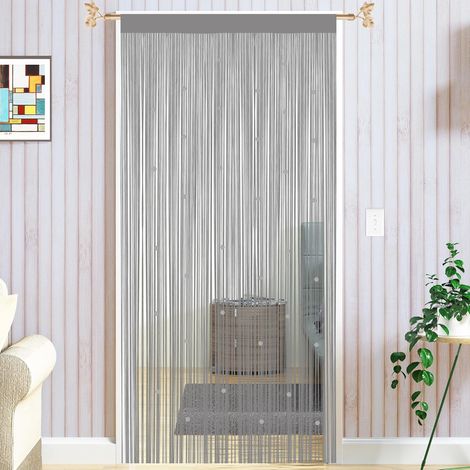 1 Rideau De Porte En Perles Anti Mouches, Séparation Pièces, Gris, 90x200cm, Extérieur