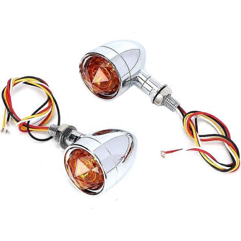 Motorrad-Doppelblinker, gelb-rot, mit Blinker, Bremslicht und Chromgehäuse, gelber Linse