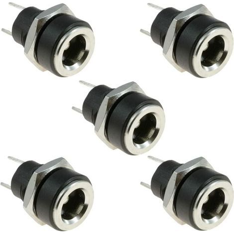 DC 5,5 mm x 2,1 mm DC Power Jack Socket 2 Bornes Type Femelle Panneau Mount Connecteur Noir 5pcs 3A DC Socket Charge Alimentation Adaptateur Fiche Adaptateur Fileté Écrou (1/5)