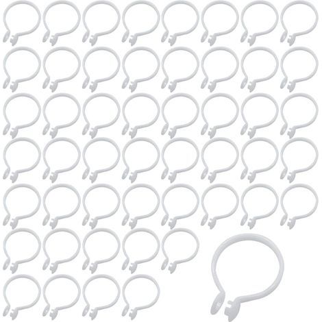 50 Pièces Anneaux de Rideaux Douche,Anneaux de Rideau à Ouvrir,Diamètre Intérieur,pour Rideaux, Salle Bain, Maison(Blanc)( Anneau à pression en plastique-50) (1/4)