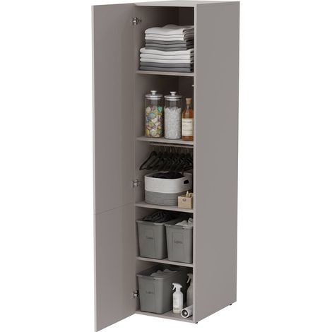 Armadio multiuso 1 anta Treville, Mobile multifunzionale con 4 ripiani interni, Finitura effetto cannettato, 45x56 h199 cm, Beige