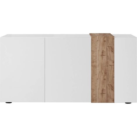 VESUVIO BLANC - Buffet 3 Portes Laqué Blanc et Aspect Bois Finition Cadiz (1/3)