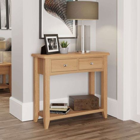 Console 2 tiroirs 85x32x75 cm en chêne clair - ARTIK