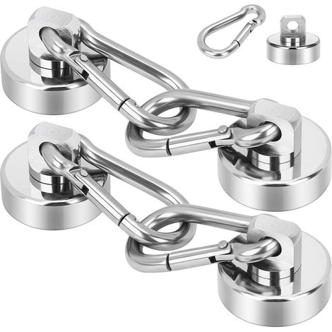 4 Pièces Aimant Neodyme 32mm, Mousqueton Magnétique, 36 Kg Force De Traction De Crochets Aimantés,Crochet Magnetique Rotatifs à 360°,Pour Réfrigérateur, Cuisine, Casier (1/5)
