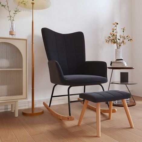 Chaise à bascule,Chaise de relaxation avec tabouret Noir Tissu CFW29420 (1/5)