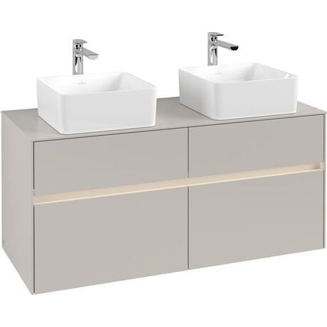 Meuble de rangement VB WTUS Collaro B0 1200x548x500mm avec éclairage, 4 tiroirs pour 2 personnes, gris clair.