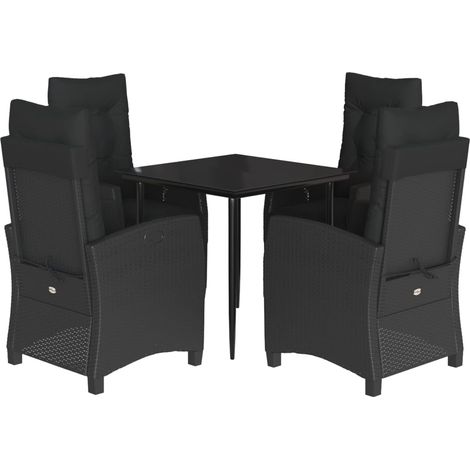 Set de muebles jardín 5 pzas con cojines ratán sintético negro vidaXL (1/5)